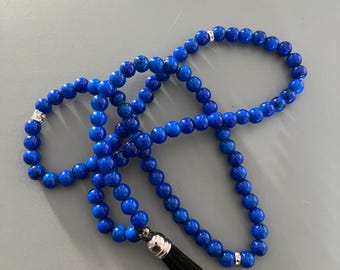 Collana unica fatta a mano con perline di vetro, Tasbeeh, Mala, effetto marmo blu reale, rosari