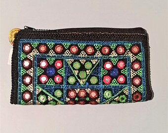 Borsa etnica • Boho • Borsa a specchio Sindhi • Ricamata • Nero • Tribale • Boho • Artigianato Pakistan