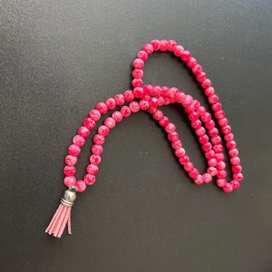 Collar de cuentas de vidrio hecho a mano único, Tasbeeh, Mala, efecto de mármol rosa, cuentas de oración