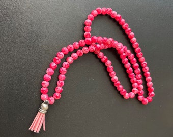 Collana di perline di vetro fatta a mano unica, Tasbeeh, Mala, effetto marmo rosa, perline di preghiera