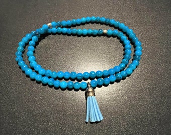 Collana di perline di vetro fatta a mano unica, Tasbeeh, Mala, effetto marmo blu cielo, perline di preghiera