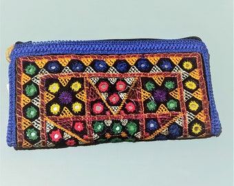 Borsa etnica • Boho • Borsa a specchio Sindhi • Ricamata • Blu • Tribale • Boho • Pakistan fatto a mano