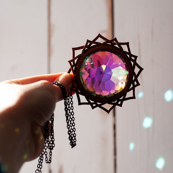 Festival accessory. Rave necklace. Shining pendant. Rainbow maker. Prism crystal Suncatcher. Window Decoration. Hanging Light Catcher