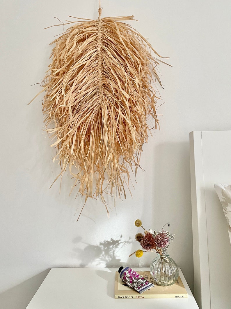 Large Natural Raffia Leaf/ Raffia Feather Wall Hanging from image 0