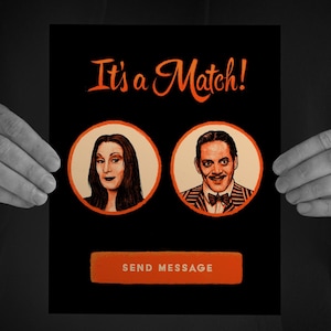 Gomez x Morticia - 10x8&quot; Tinder dating app inspired art print. Addams Family. Alternative Romance.