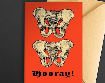 Hip Hip Hooray - Silly Greeting Card. Dark Humour. Bones