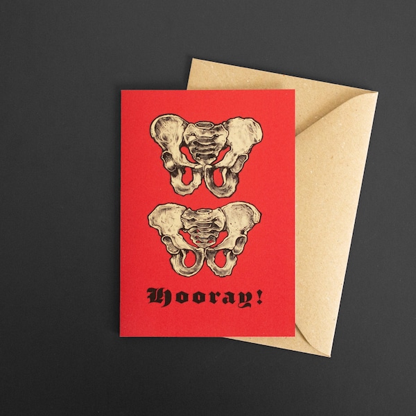 Hip Hip Hooray - Silly Greeting Card. Dark Humour. Bones