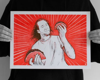 Nicolas with Tacos - Limited Edition Risograph Print. Nic Cage. Con Air.