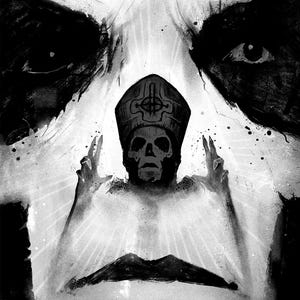 Papa - Stampa artistica ispirata a un fantasma. Ritratto di Papa Emerito IV. Illustrazione. Arte in metallo. Gotico
