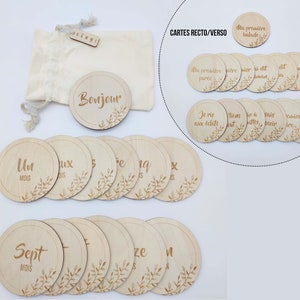 16 wooden baby step cards 32 steps support cotton bag unisex birth gift boy girl image 3