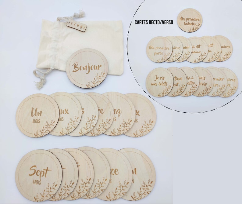 16 wooden baby step cards 32 steps support cotton bag unisex birth gift boy girl image 3