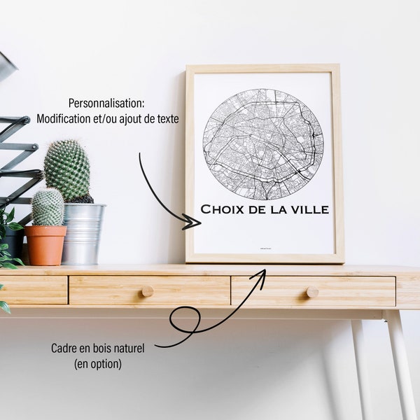 Minimalist Map Custom City Map (+ wooden frame)