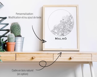 Affiche Malmo Suède Minimalist Map (+ cadre en bois)