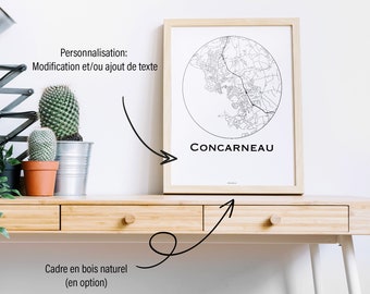 Affiche Concarneau Bretagne Minimalist Map (+ cadre en bois)