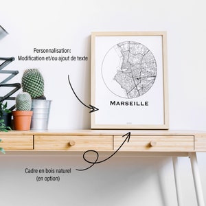 Plakat Marseille France Minimalist Map (+ Holzrahmen)