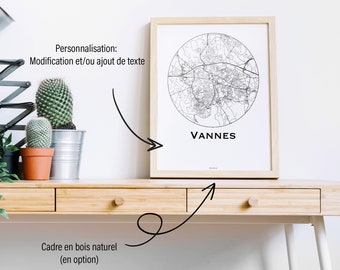 Affiche Vannes France Minimalist Map (+ cadre en bois)