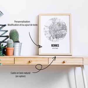Affiche Rennes France Street Map (+ cadre en bois)