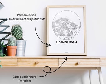 Affiche Edimbourg Ecosse Minimalist Map (+ cadre en bois)