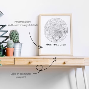 Affiche Montpellier France Minimalist Map (+ cadre en bois)