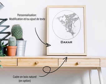 Affiche Dakar Sénégal Minimalist Map (+ cadre en bois)