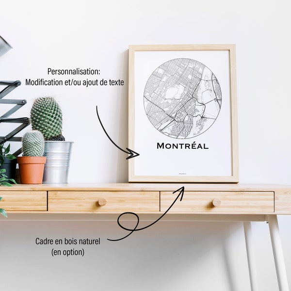 Affiche Montréal Canada Minimalist Map (+ cadre en bois)
