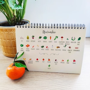 Calendrier Fruits & Légumes de saison 21x15cm - Calendrier perpétuel chevalet à poser sur socle - Manger de saison chaque mois de l'année