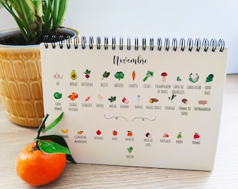 Seasonal Fruit & Vegetable Calendar 21x15cm - Perpetual easel calendar to place on a base - Eat seasonally every month of the year