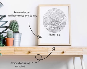 Affiche Nantes France Minimalist Map (+ cadre en bois)