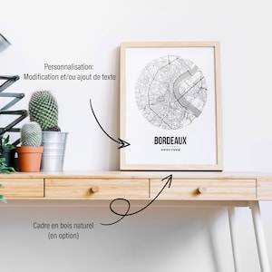 Affiche Bordeaux France Street Map (+ cadre en bois)