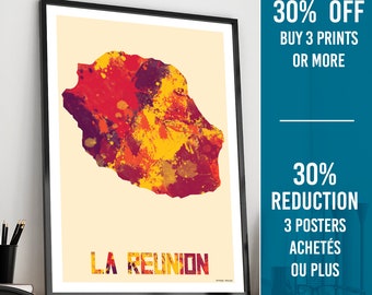 Affiche La Réunion style Aquarelle - Décoration murale, carte