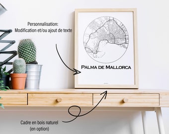 Affiche Palma de Majorque Baléares Minimalist Map (+ cadre en bois)