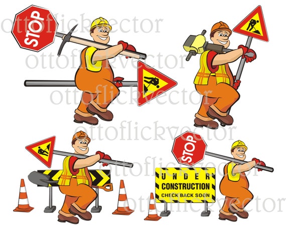 road works vector clipart road worker road signs men at etsy road worker signs
