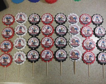 32 MIRACULOUS LADYBUG Cupcake Toppers PERSONALIZED - Picks Party Favors
