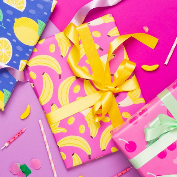 Pink Banana Fruit Birthday Wrapping Paper Banana Gift Wrap