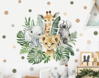 Watercolor Safari Animal Wall Decals, Decorative Jungle Stickers, Elephant, Cheetah, Giraffe Easy Removal Mural, Boho Jungle Baby Nursery