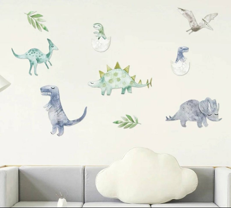 Watercolor Dinosaur Wall Decals, Decorative Jurassic Easy Removal Mural ...