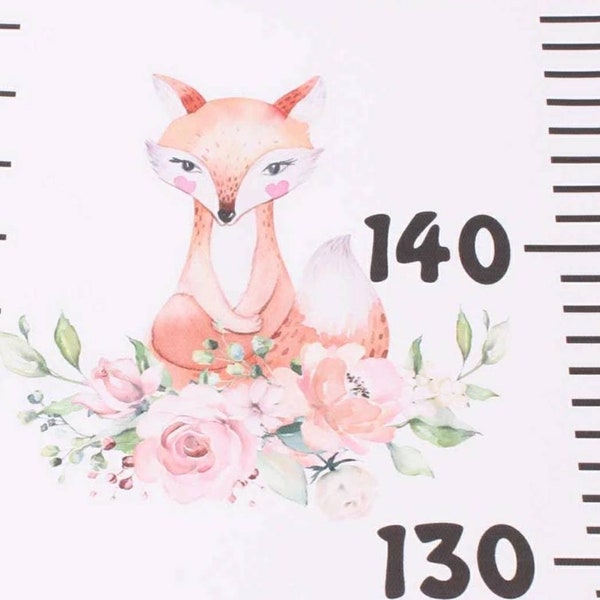 Watercolour Forest Animal Floral Height Chart, Roses and Foliage Canvas Hang Growth Chart, Girls Nursery Bedroom Fox Deer Hedgehog Owl Rose