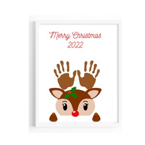 Reindeer Hand print Craft Printable Reindeer Handprint Art Merry Christmas Handprint Template Toddler DIY Xmas Card Preschool Craft Reindeer