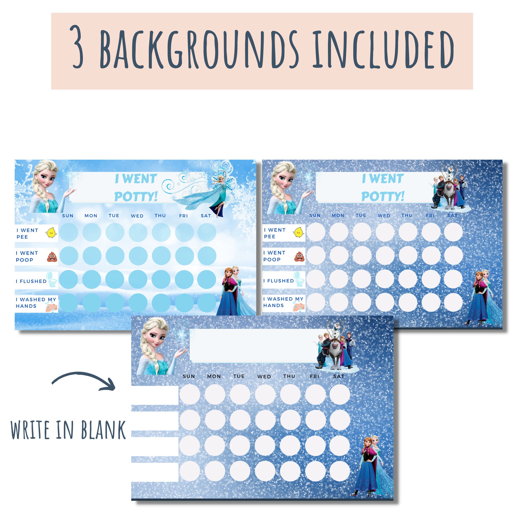 Frozen Potty Training Chart Printable, Toilet Training Chart, Toileting ...
