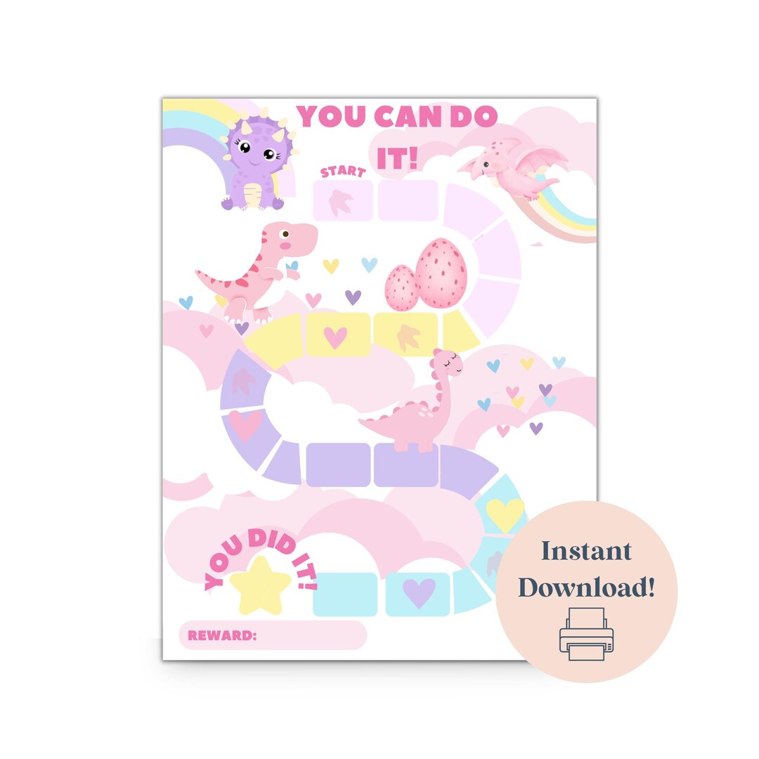 Pink Dinosaur Reward Chart for Kids, Pink Dono Reward Chart, Preschool ...