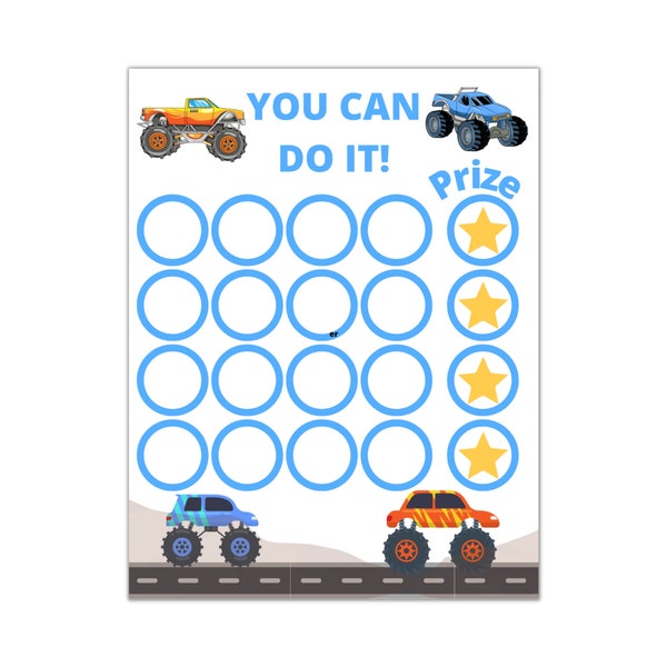 Printable Monster Truck Reward Chart | Monster Truck Potty Chart | Instant Download Sticker Chart | Toddler Reward Chart