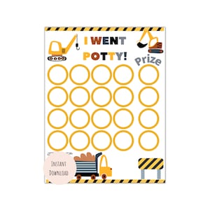Printable Construction Potty Chart | Construction Kids Behavior Chart | Instant Download Sticker Chart | Toddler Reward Chart