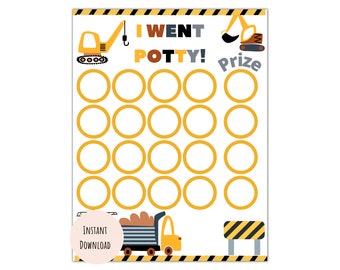 Printable Construction Potty Chart | Construction Kids Behavior Chart | Instant Download Sticker Chart | Toddler Reward Chart