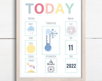 Tablero diario de la mañana, Tablero de tiempo del círculo preescolar, Calendario diario para niños, Gráfico del clima y las estaciones, Imprimibles de PreK, DESCARGA PDF, Hora del círculo