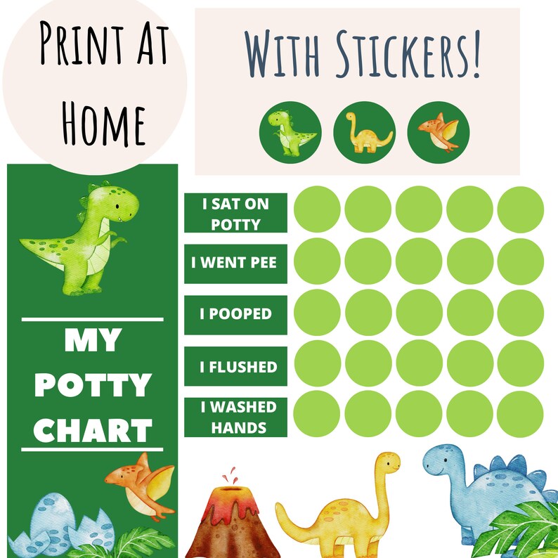 Printable Dinosaur Potty Training Chart With Stickers Etsy