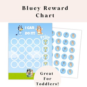 Bluey Belohnungstabelle | Druckbare Bluey Aufkleber Diagramm | Chart für die tägliche Hausarbeit | Kids Routine Sticker Chart | Kleinkind Belohnungstabelle, Töpfchen Tabelle