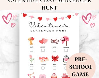 Preschool Valentines Day Scavenger Hunt, Preschool Party Game, Toddler Scavenger Hunt, valentines day activity