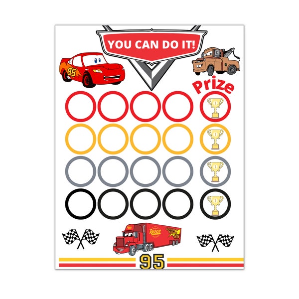Cars Reward Chart Printable, Sticker Chart, Cars Reward Chart, Instant Download, Toddler Reward Chart, Potty Chart