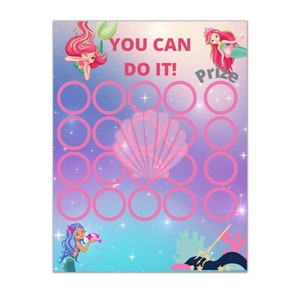 Mermaid Reward Chart, Mermaid Sticker Chart, Girls Reward Chart, Mermaid Behavior Chart, Pink Printable Digital Template, Potty Training
