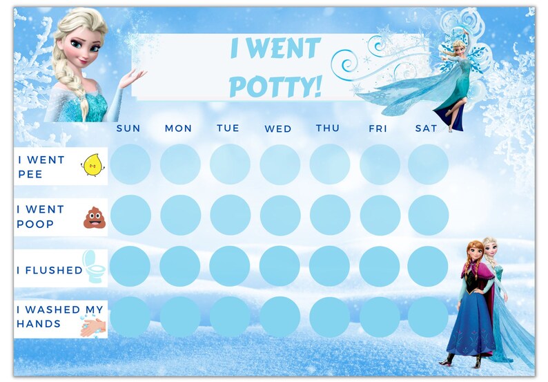 Frozen Potty Training Chart Printable, Toilet Training Chart, Toileting
